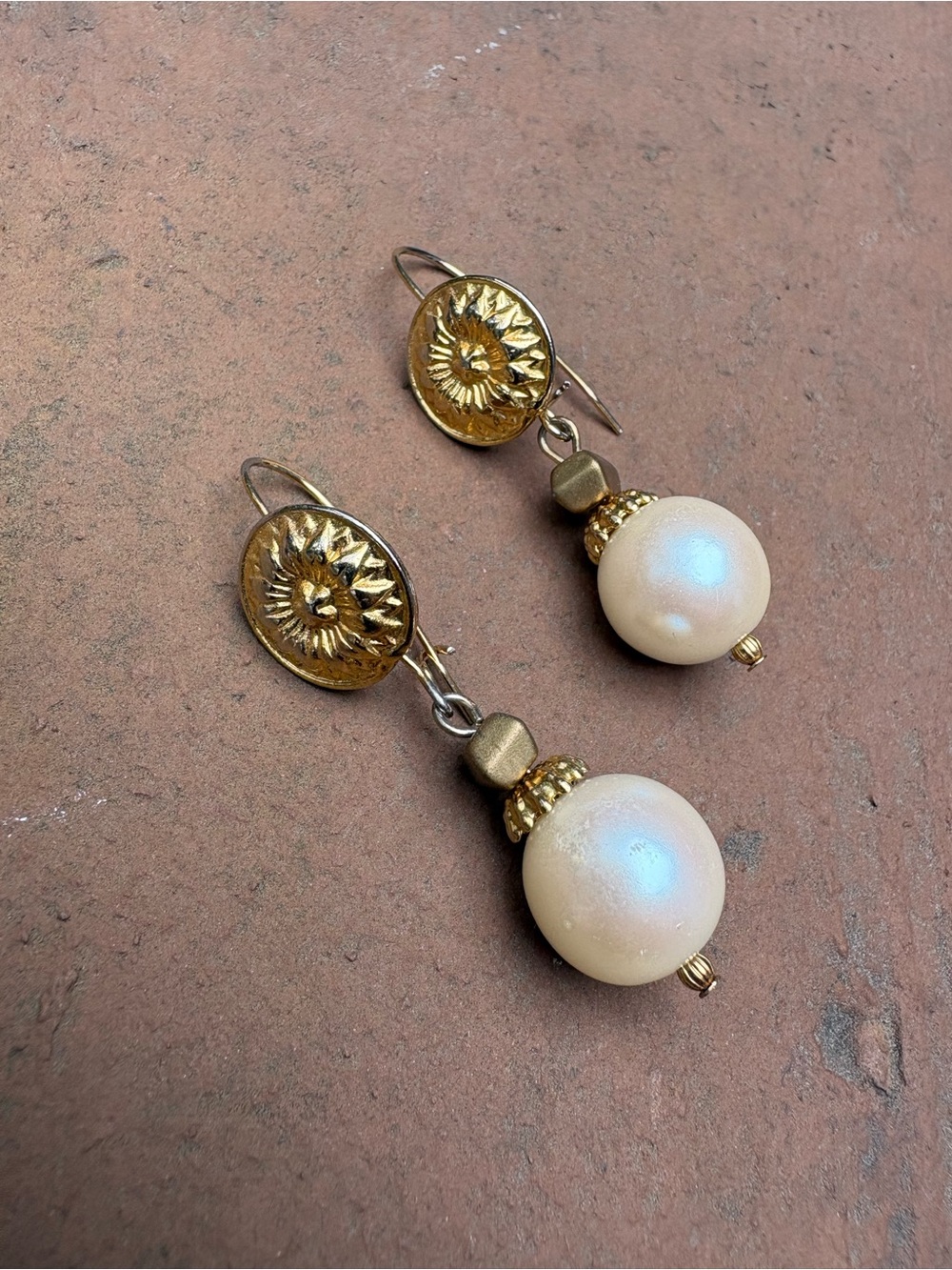 Vintage Gold and Pearl Drop Earrings
